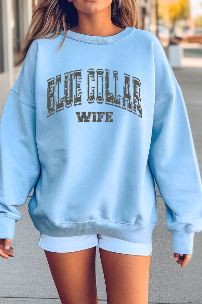 Distressed Blue Collar Wife Heavy-weight Crew Sweatshirt product image 1