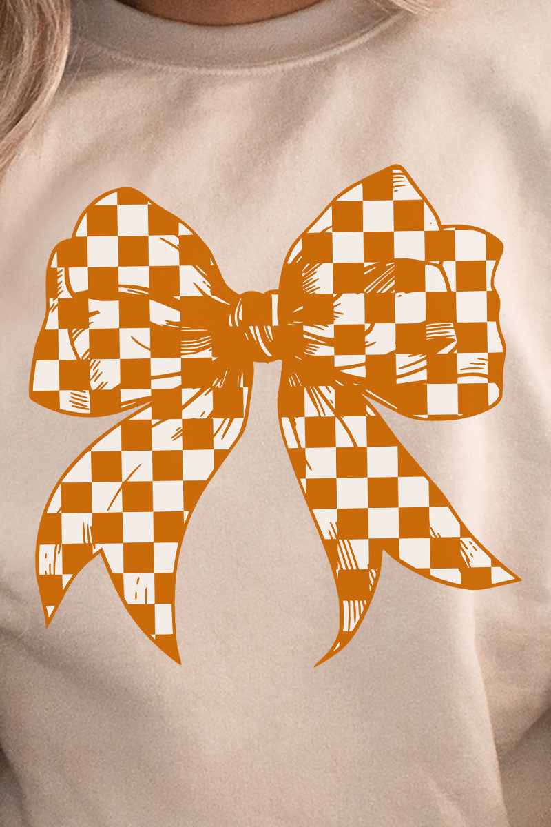Orange Checkered Coquette Bow Heavy-weight Crew Sweatshirt product image 2