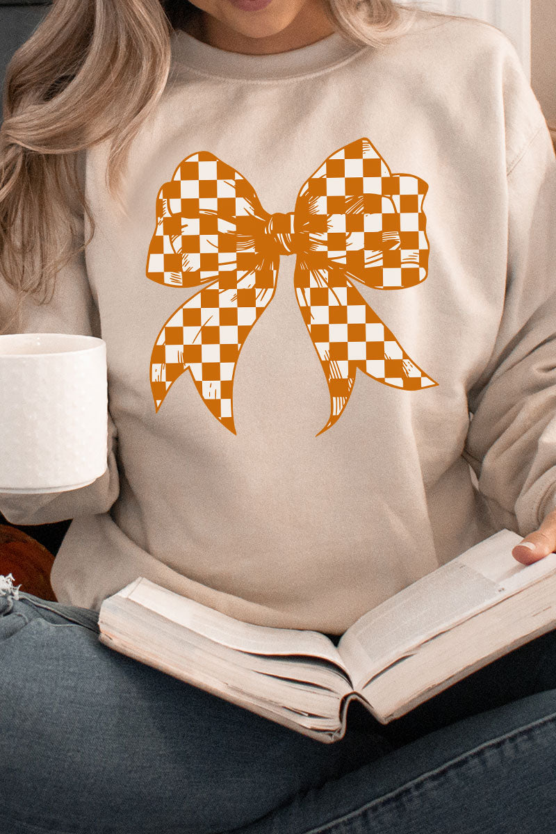 Orange Checkered Coquette Bow Heavy-weight Crew Sweatshirt product image 1