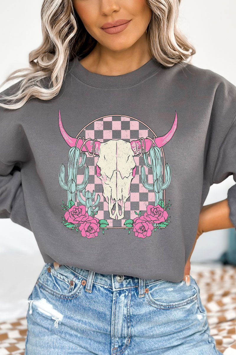 Pink Checkered Steer Heavy-weight Crew Sweatshirt product image 1
