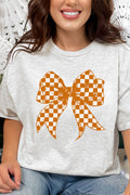Orange Checkered Coquette Bow Short Sleeve Relaxed Fit product image 1