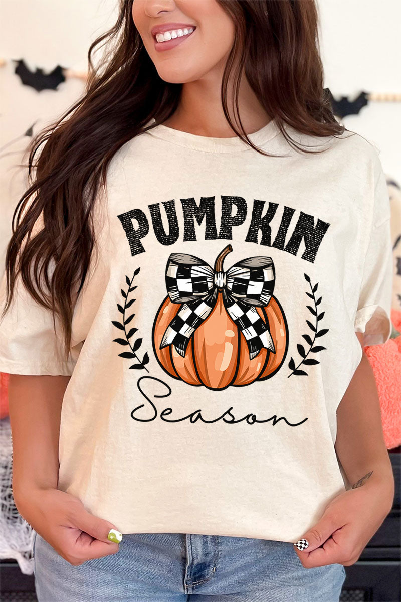 Pumpkin Season Checkered Bow Short Sleeve Relaxed Fit product image 1
