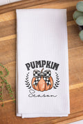 Pumpkin Season Checkered Bow Waffle Kitchen Towel