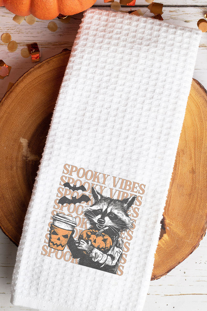 Raccoon Spooky Vibes Waffle Kitchen Towel