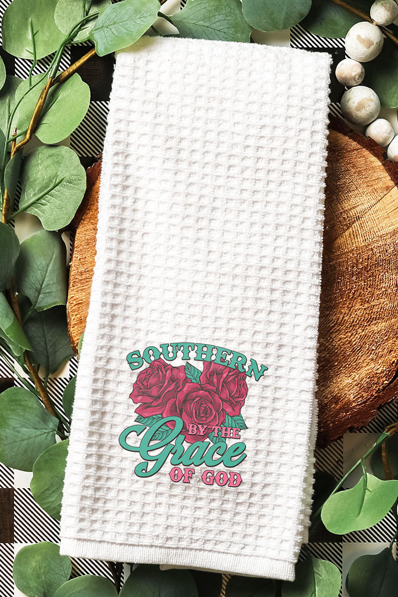 Southern By The Grace Of God Waffle Kitchen Towel